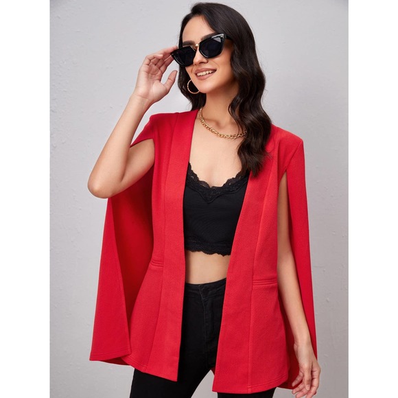 Solid Open Front Cloak Sleeve Blazer cape white - Picture 6 of 6